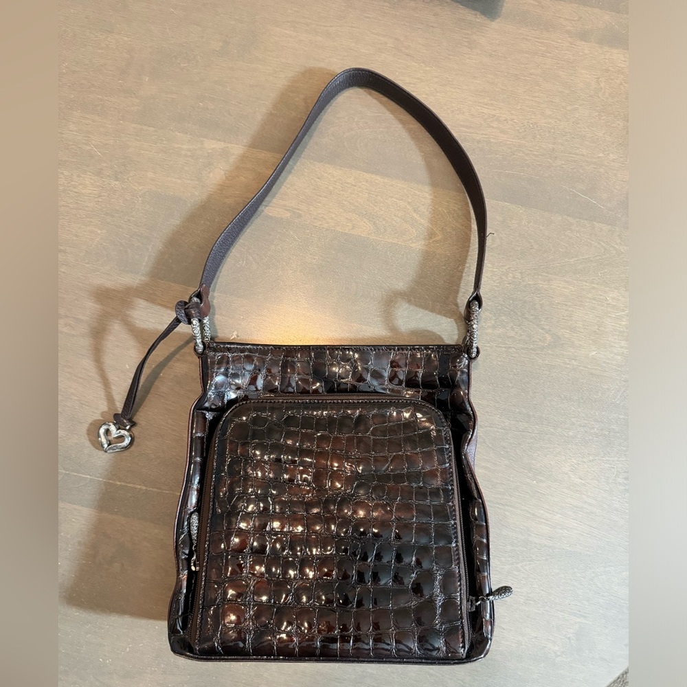 Brighton Elegant Black Crocodile-Embossed Shoulder Bag
